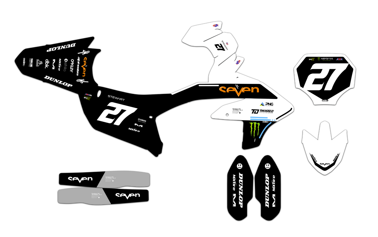 Customizable Yamaha Seven Edition 2 Dirt Bike Graphics Kit for Big Bikes and Little Bikes