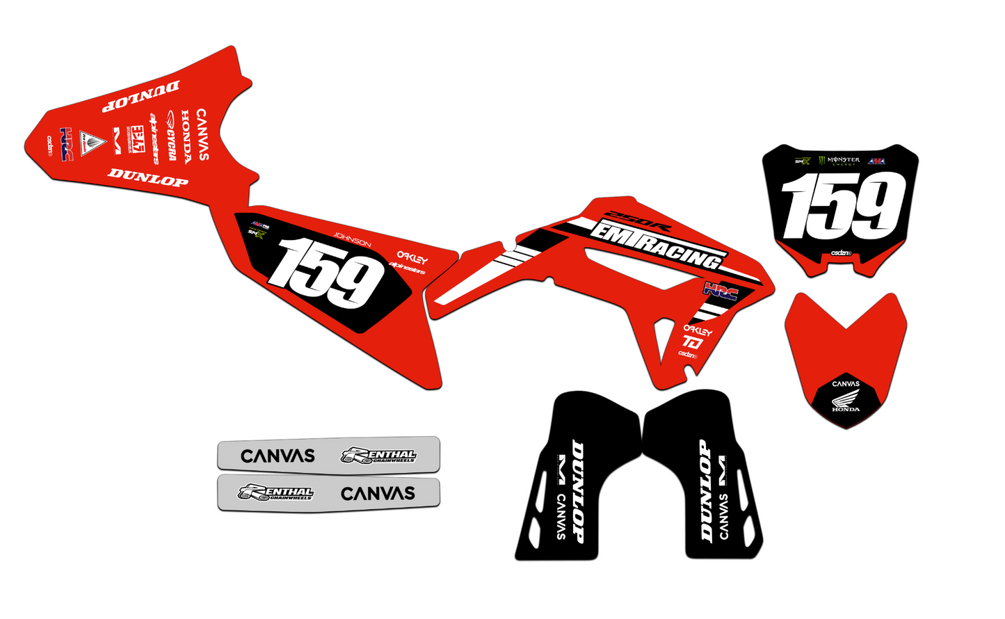 Customizable Honda Series 4 Dirt Bike Graphics Kit for Big Bikes and Little Bikes