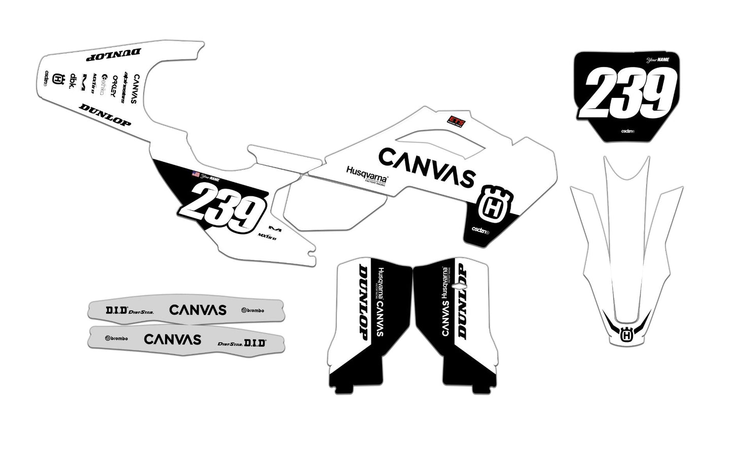 Customizable Husqvarna Plain Jane Dirt Bike Graphics Kit for Big Bikes and Little Bikes