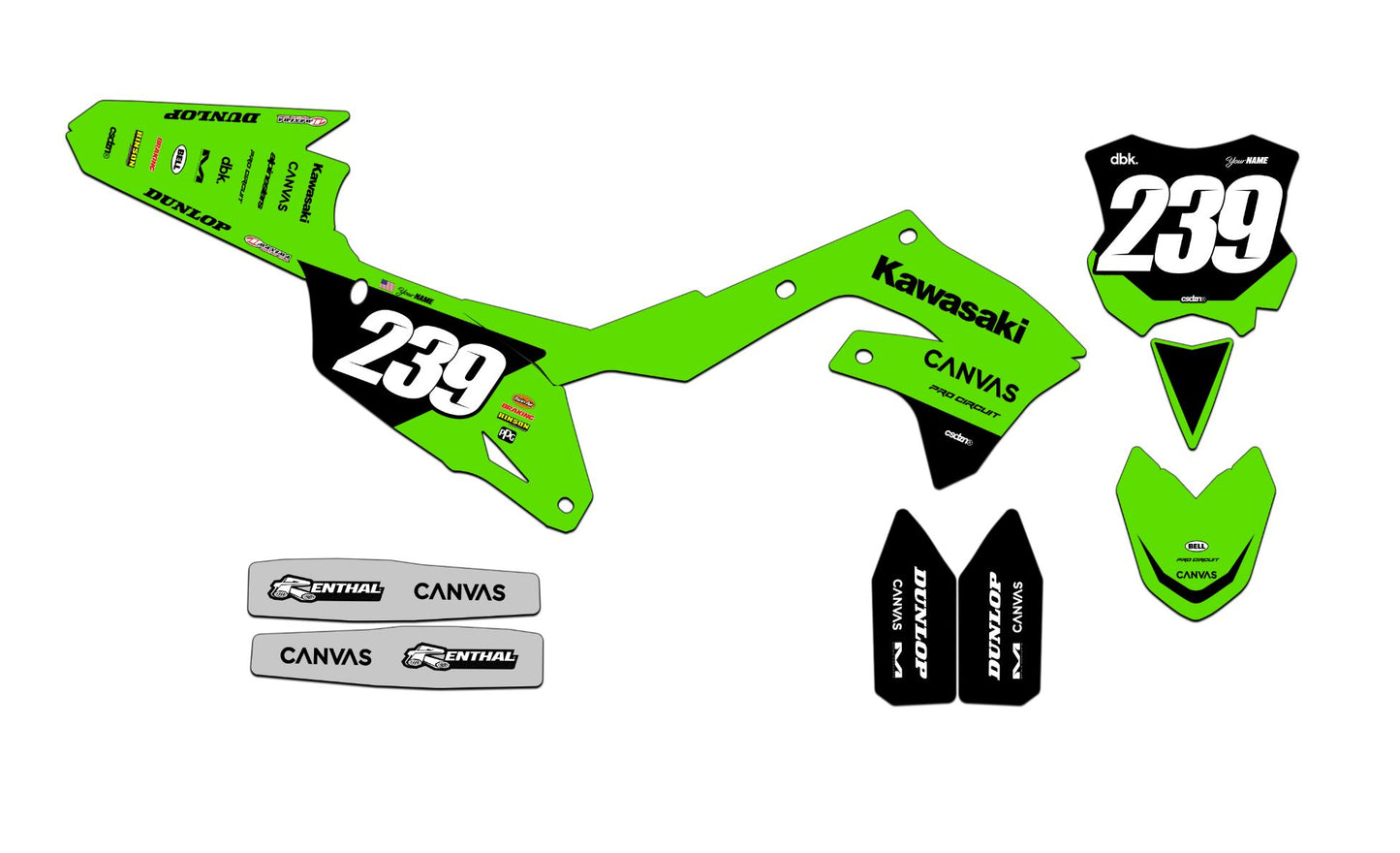 Customizable Kawasaki Plain Jane Dirt Bike Graphics Kit for Big Bikes and Little Bikes