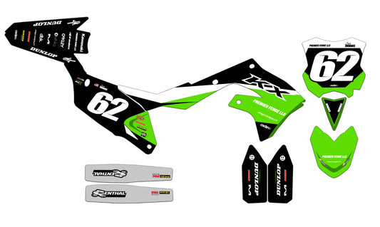 Customizable Kawasaki Series 4 Dirt Bike Graphics Kit for Big Bikes and Little Bikes