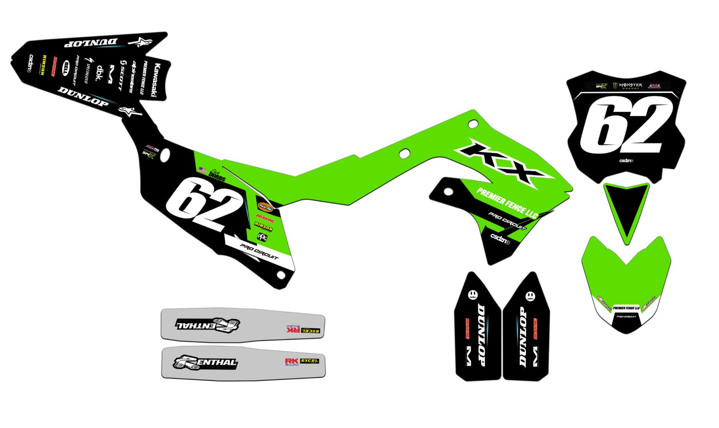 Customizable Kawasaki Series 3 Dirt Bike Graphics Kit for Big Bikes and Little Bikes