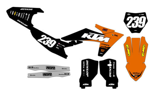 Customizable KTM Series 4 Dirt Bike Graphics Kit for Big Bikes and Little Bikes