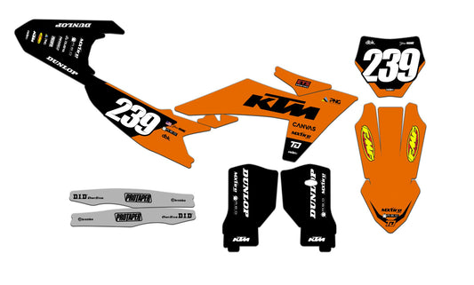 Customizable KTM Plain Jane Dirt Bike Graphics Kit for Big Bikes and Little Bikes