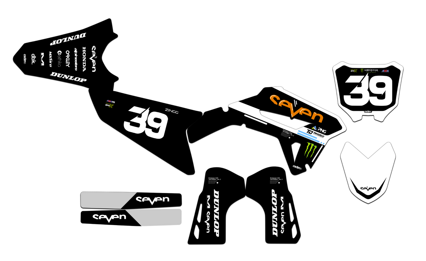 Customizable Honda Seven Series 2 Dirt Bike Graphics Kit for Big Bikes and Little Bikes