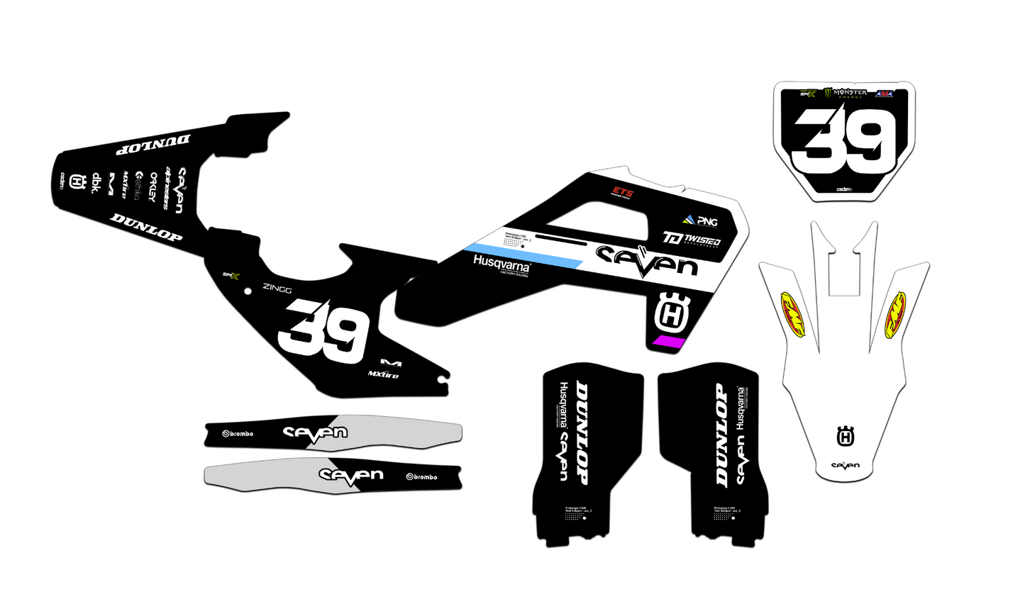 Customizable Husqvarna Seven Series Dirt Bike Graphics Kit for Big Bikes and Little Bikes