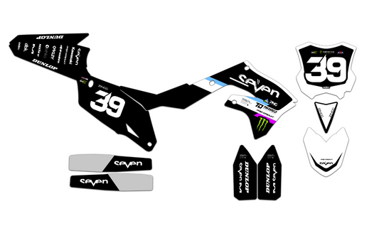 Customizable Kawasaki Seven Series Dirt Bike Graphics Kit for Big Bikes and Little Bikes