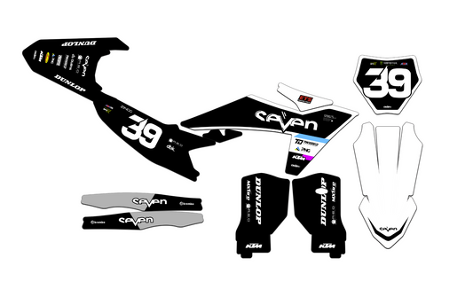 Customizable KTM Seven Series Dirt Bike Graphics Kit for Big Bikes and Little Bikes