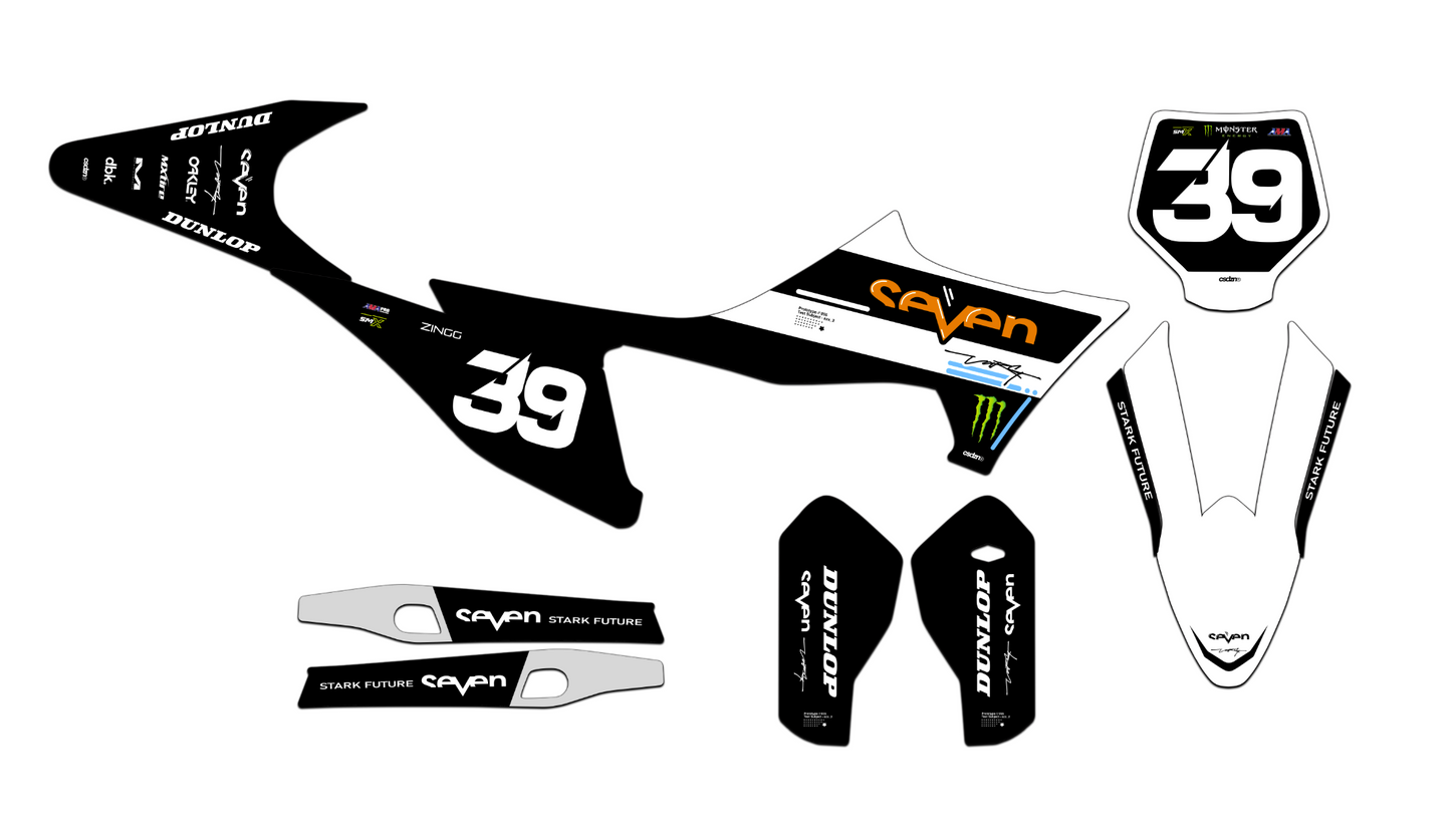 Customizable Stark Varg Seven Series 2 Dirt Bike Graphics Kit for Big Bikes and Little Bikes