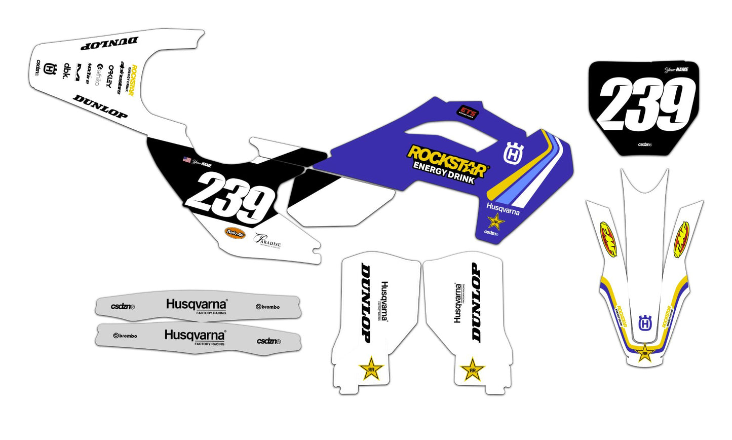 Customizable Husqvarna Factory Series 2 Dirt Bike Graphics Kit for Big Bikes and Little Bikes