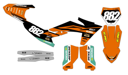 Customizable KTM Series 2 Dirt Bike Graphics Kit for Big Bikes and Little Bikes